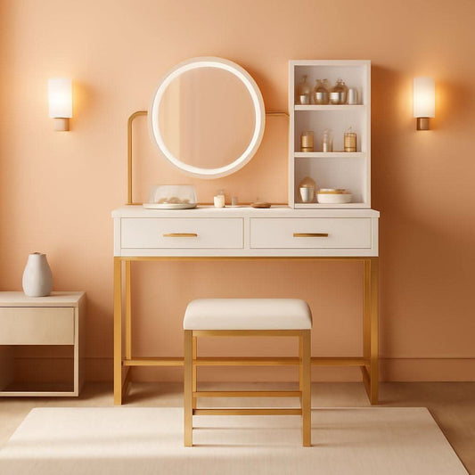 White Gold Vanity Console Table With Illuminated Mirror