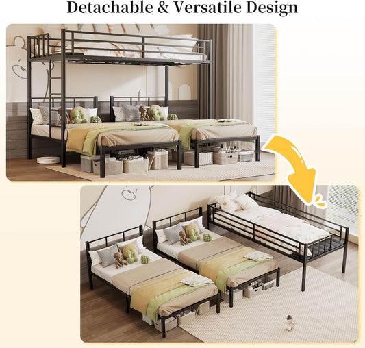 Obsidian Black Triple Bunk Bed With Charging Station