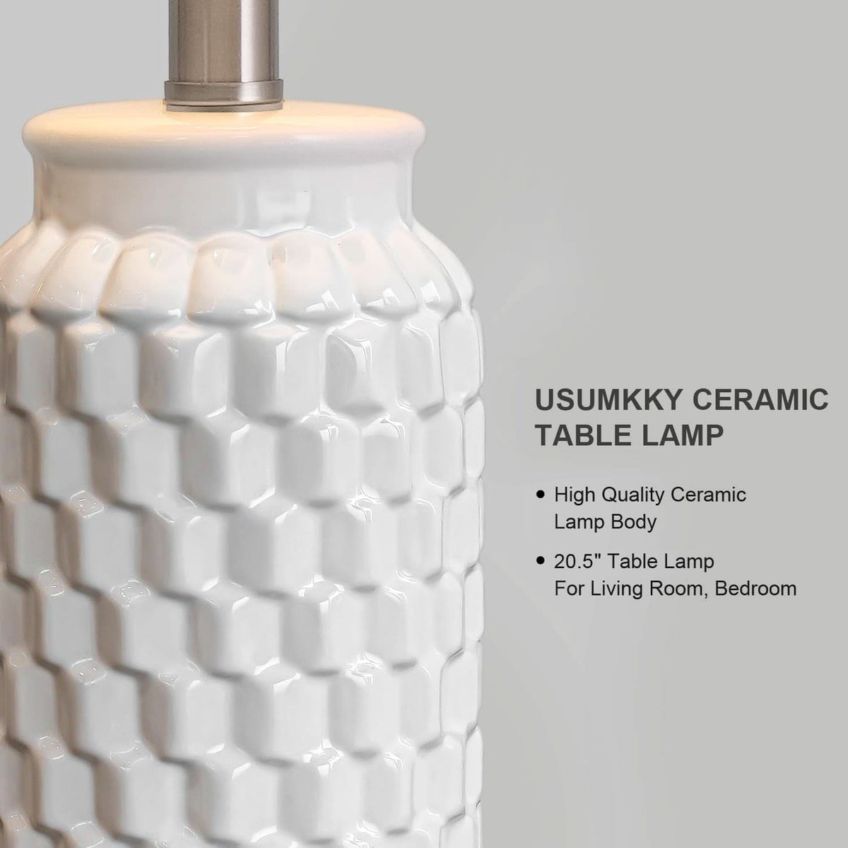 20.5 Inch White Ceramic Contemporary Bedside Lamps