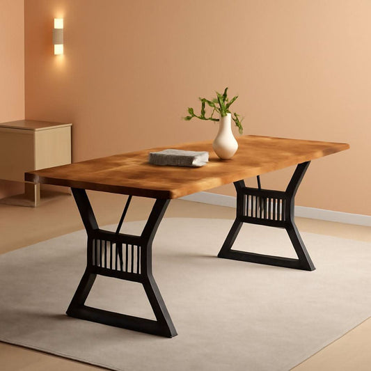 70.8 Inch Farmhouse Dining Table With Heavy Duty Metal Legs