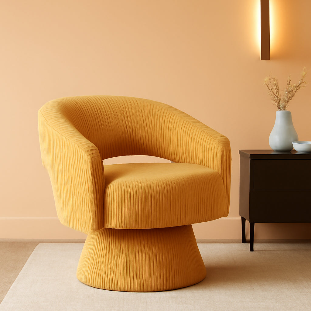 360Degree Swivel Accent Chair Corduroy Yellow Office