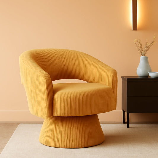 360Degree Swivel Accent Chair Corduroy Yellow Office