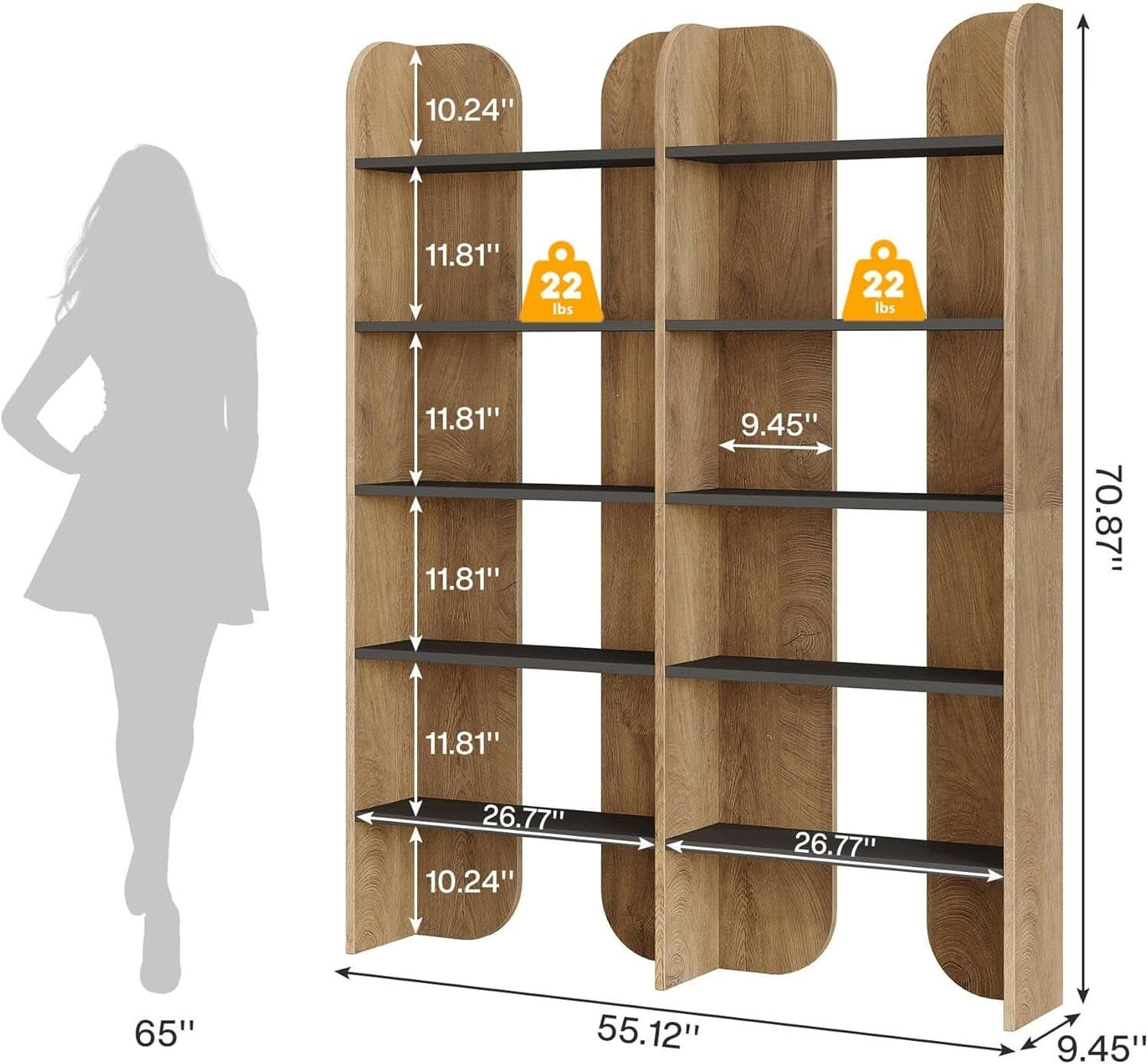Farmhouse Bookshelf 70.87 Inches Double Wide Bookcase