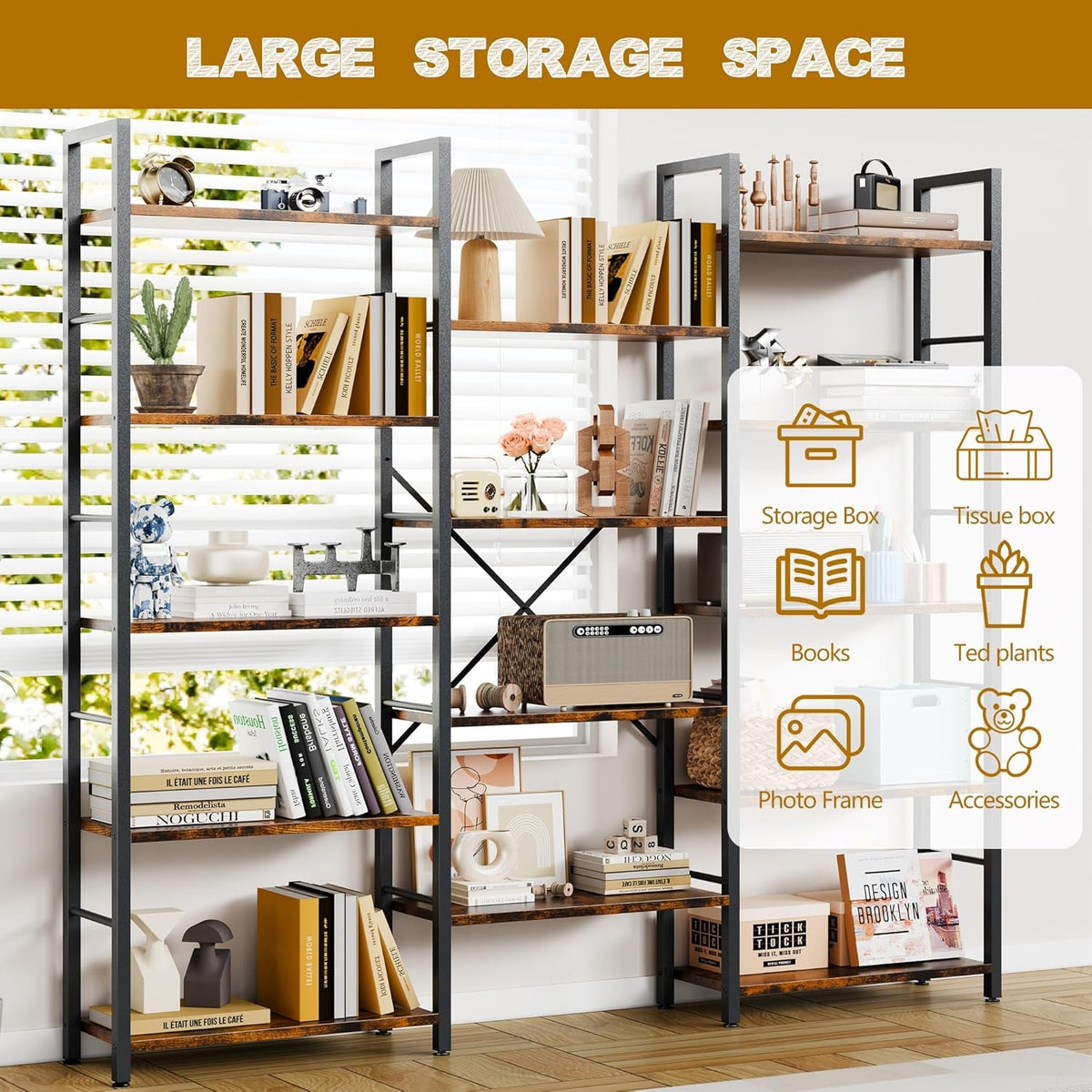 Industrial 14 Shelving Brown Bookcase Display Unit