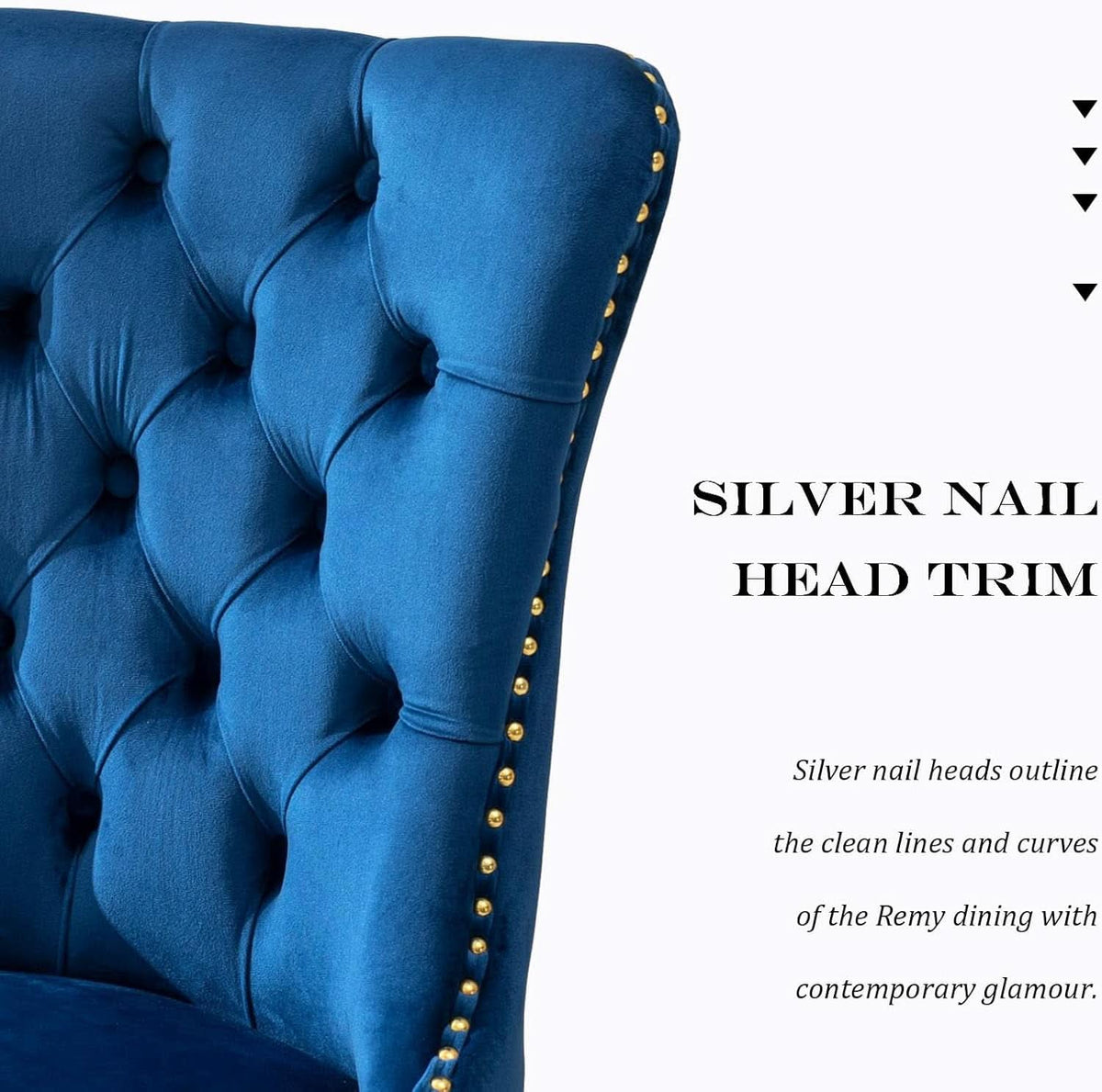 Blue Velvet Dining Chair Set Of 2 With Tufted Nailhead Trim