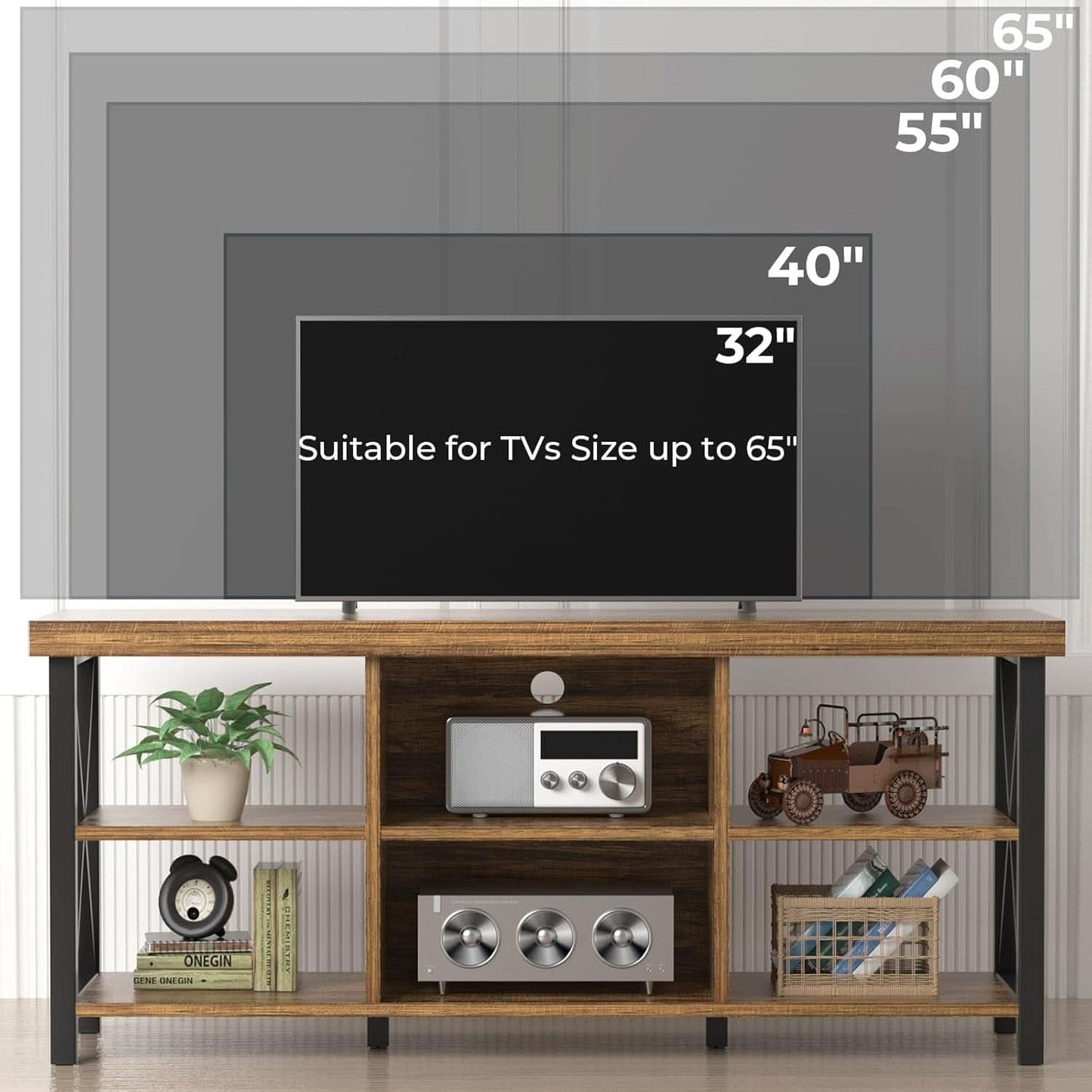 Walnut Finish Entertainment Center 55 Inch TV Stand