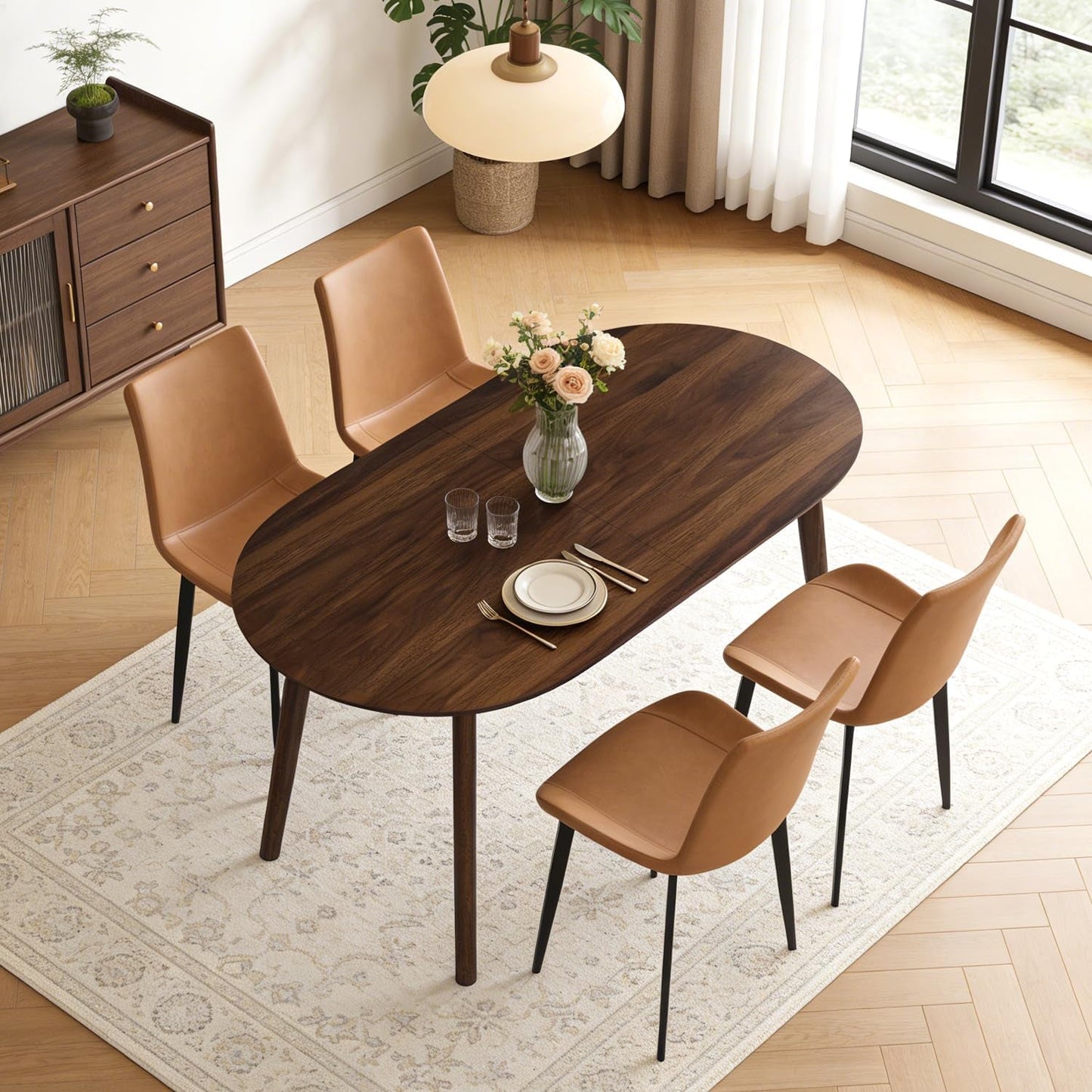 63 Inches Oval Dining Tables Contemporary Espresso