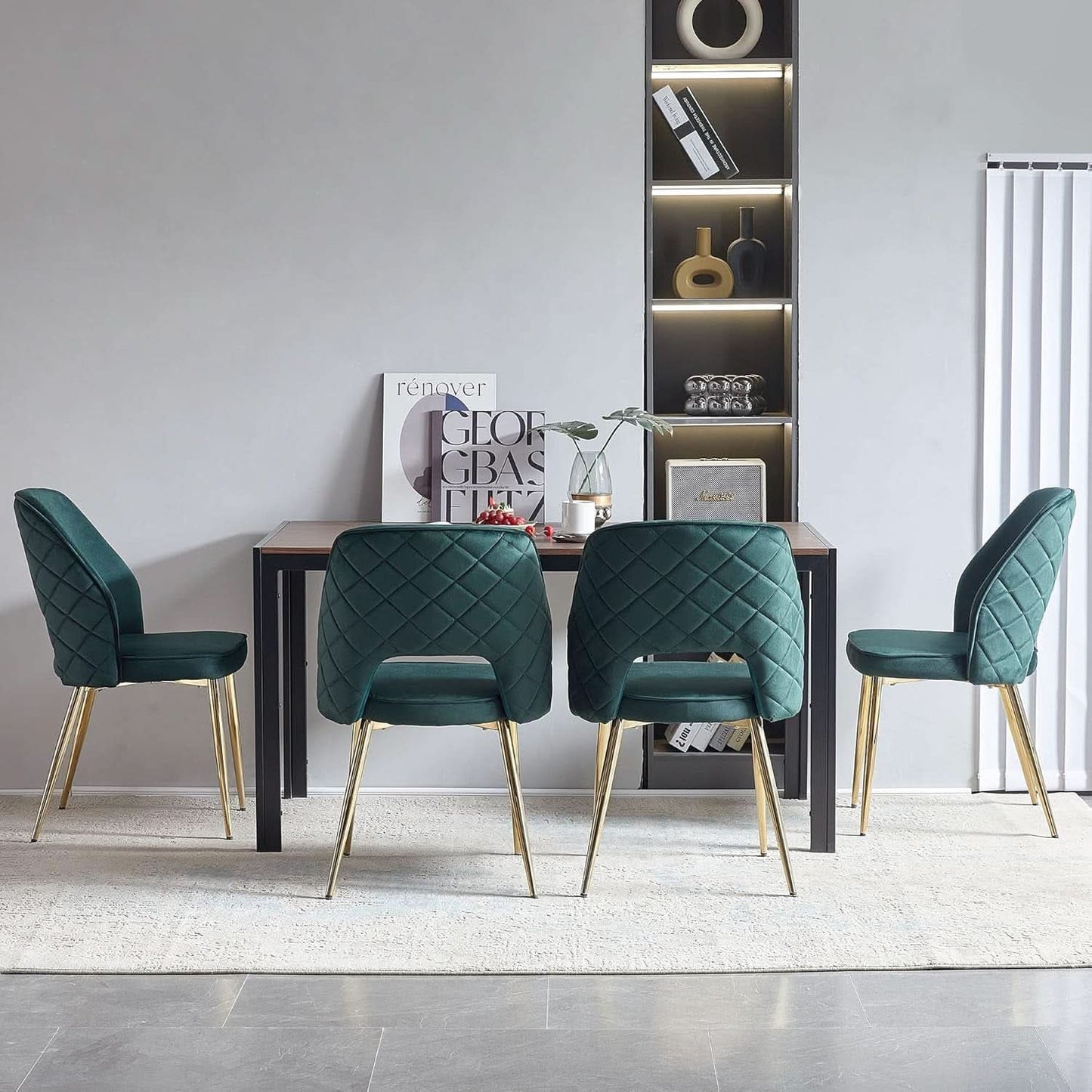 Forest Green Velvet Upholstered Dining Chairs Gold Legs