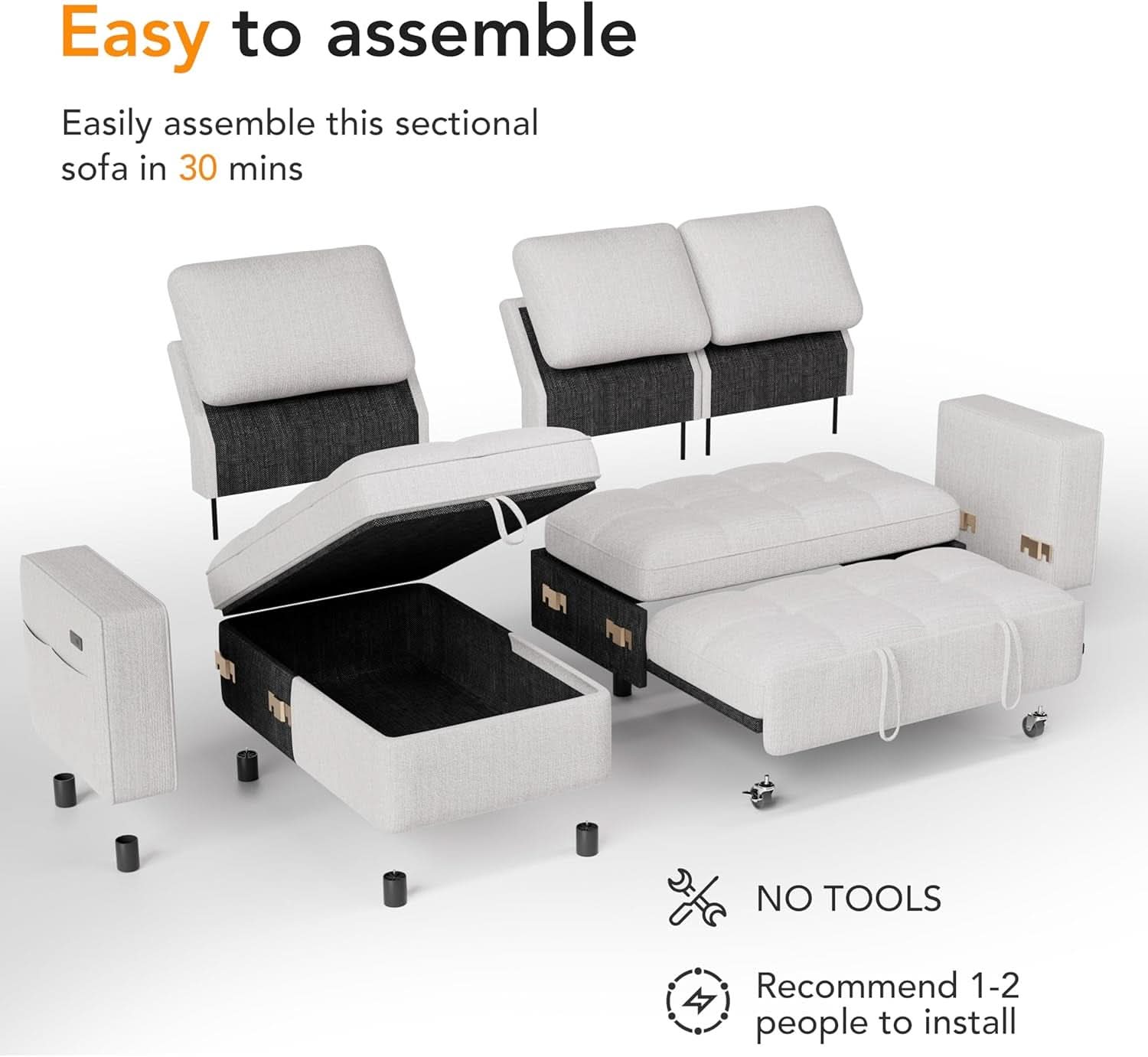 81 Inch Transformable Chenille Sleeper Sectional Sofa-3