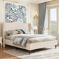 Queen Size Upholstered Platform Bed Beige Wing back