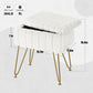 White Faux-Fur Vanity Stool With Premium-Grade Stowable-Storage