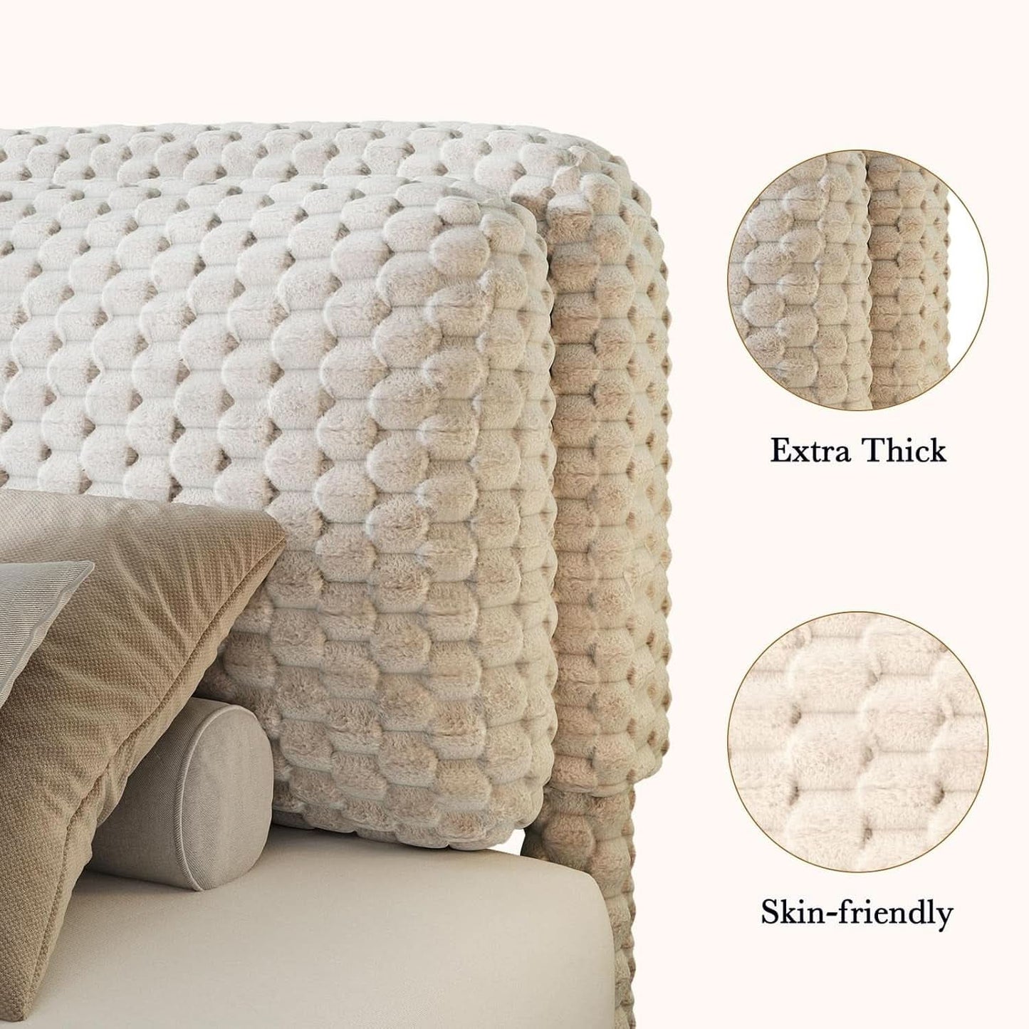 Queen Size Cream Corduroy Upholstered Platform Bed