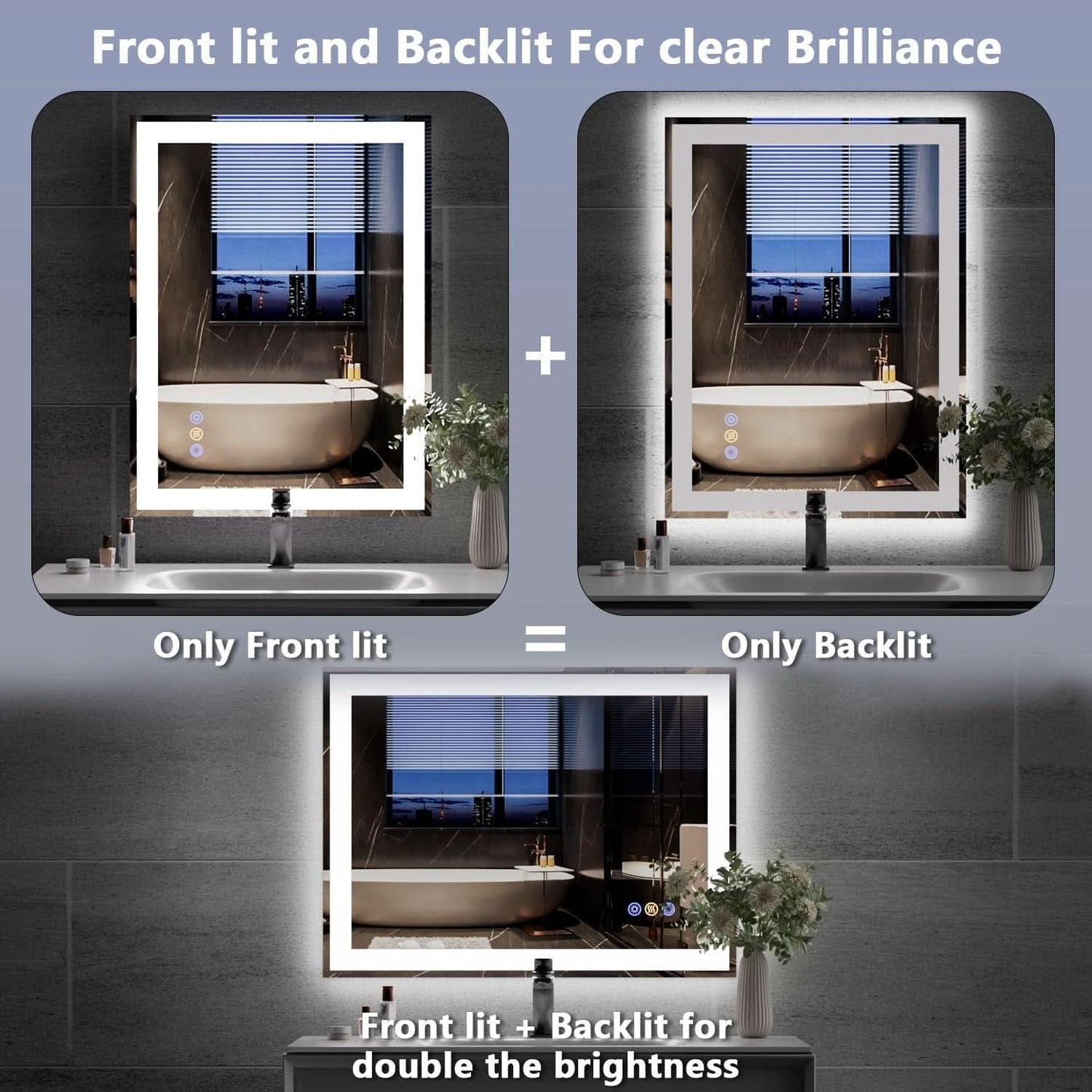 24x32Inch Front Backlit LED Vanity Mirror Dimmable-3