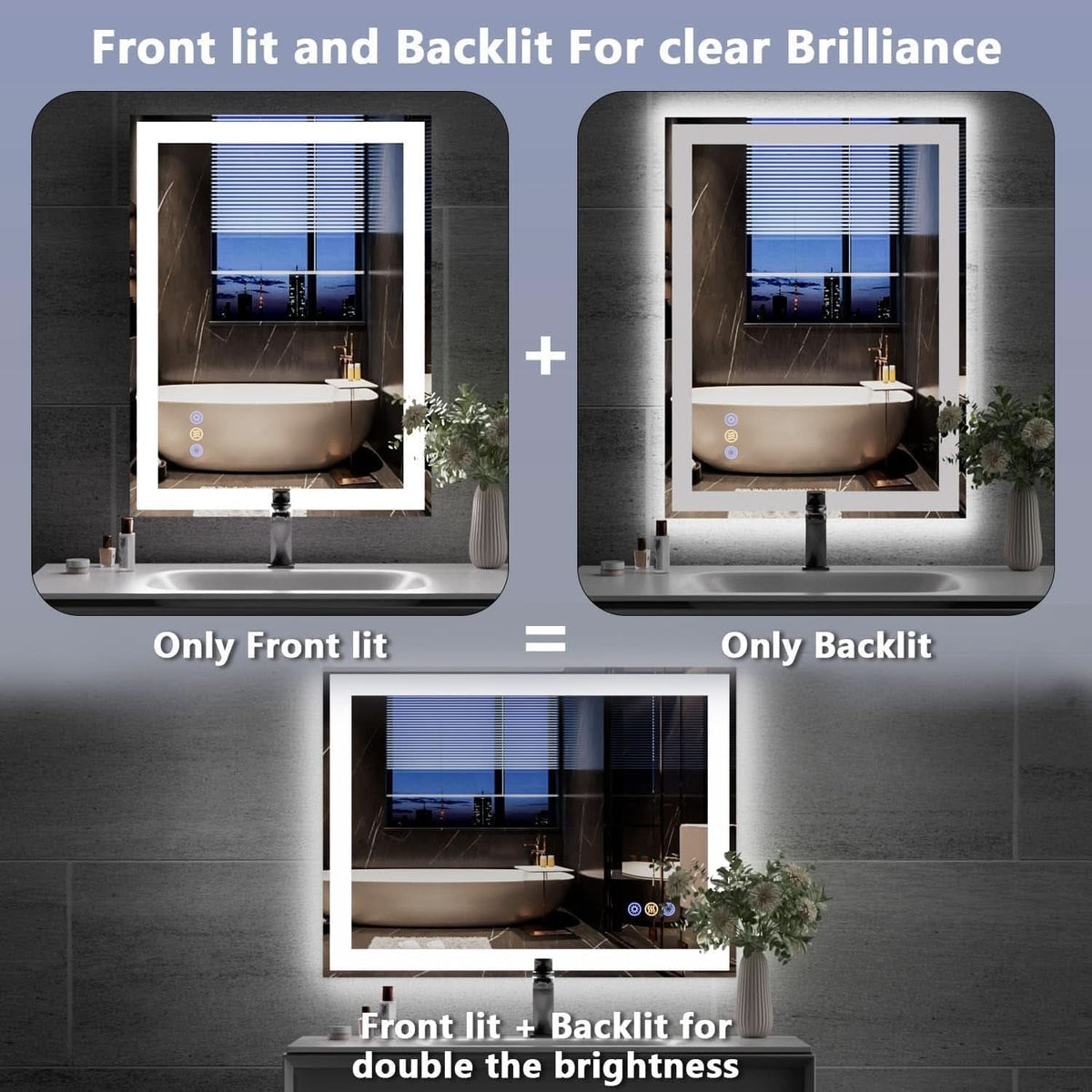 24x32Inch Front Backlit LED Vanity Mirror Dimmable-3
