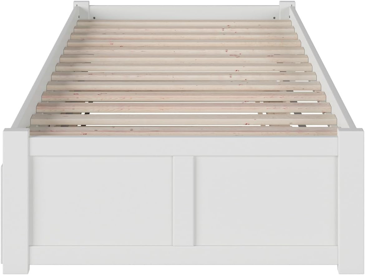 Twin Platform Bed White Footboard Trundle Included