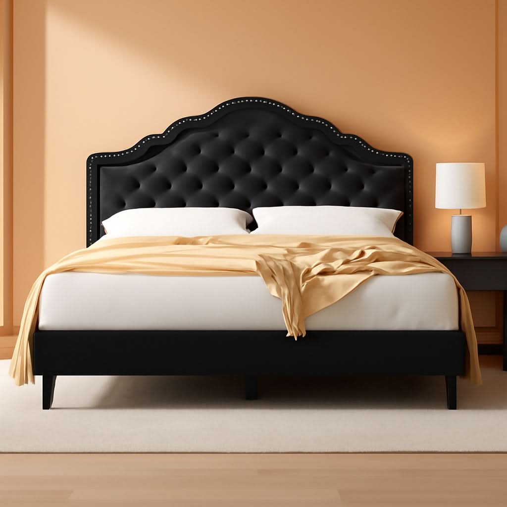 Queen Bed Frame With Adjustable Headboard BlackVelvet
