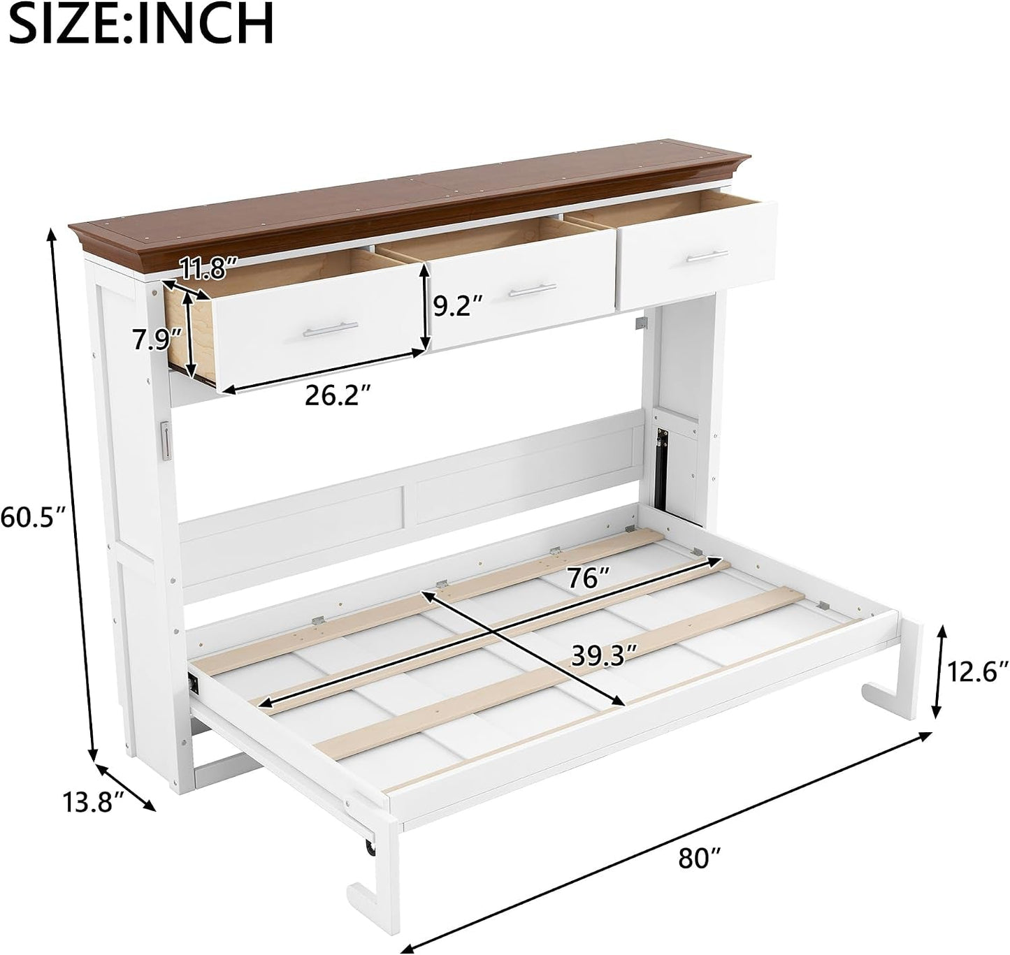 Horizontal Murphy Bed With Drawers White Walnut Top