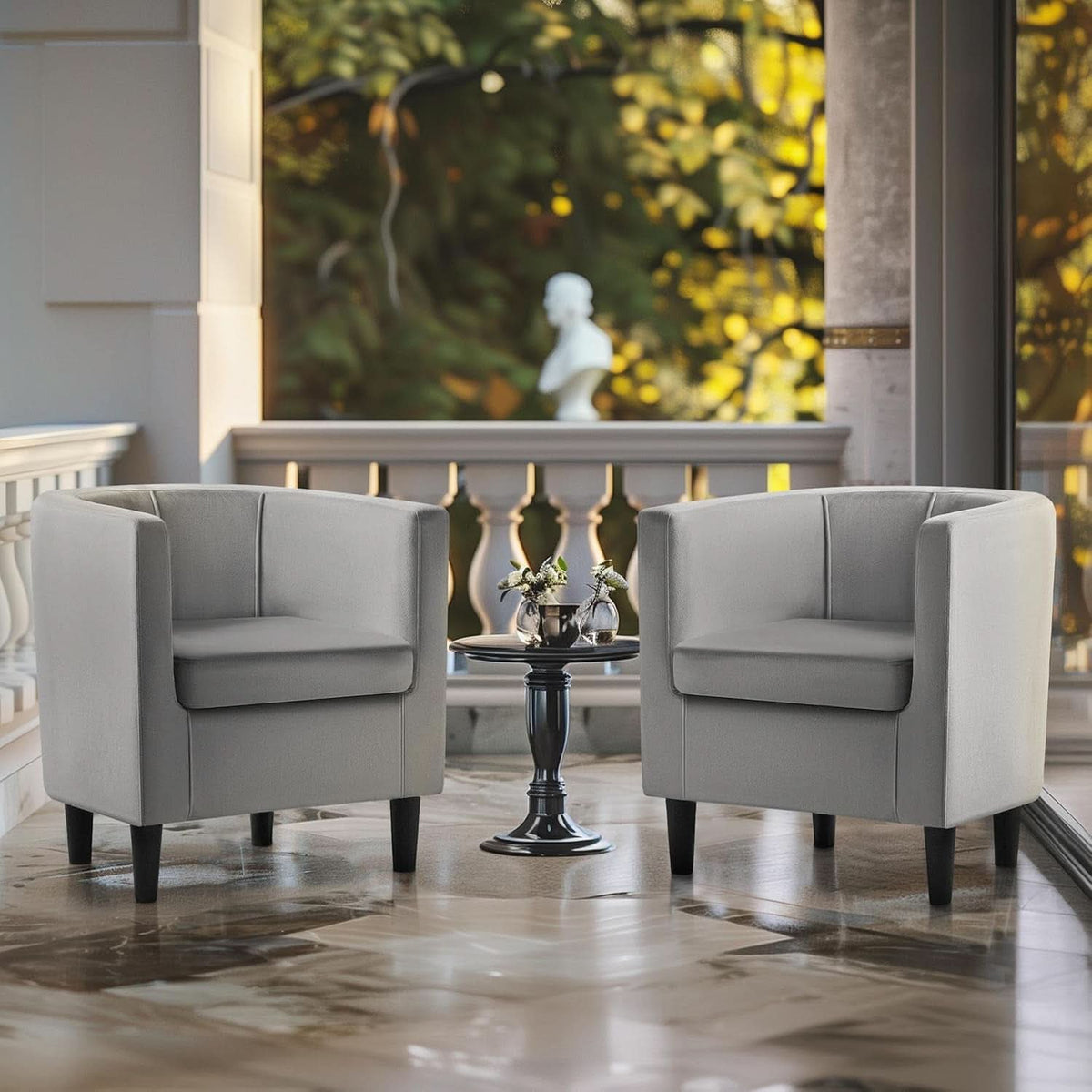 Gray Velvet Barrel Accent Chairs Set of 2 18.5x19.7in Seats
