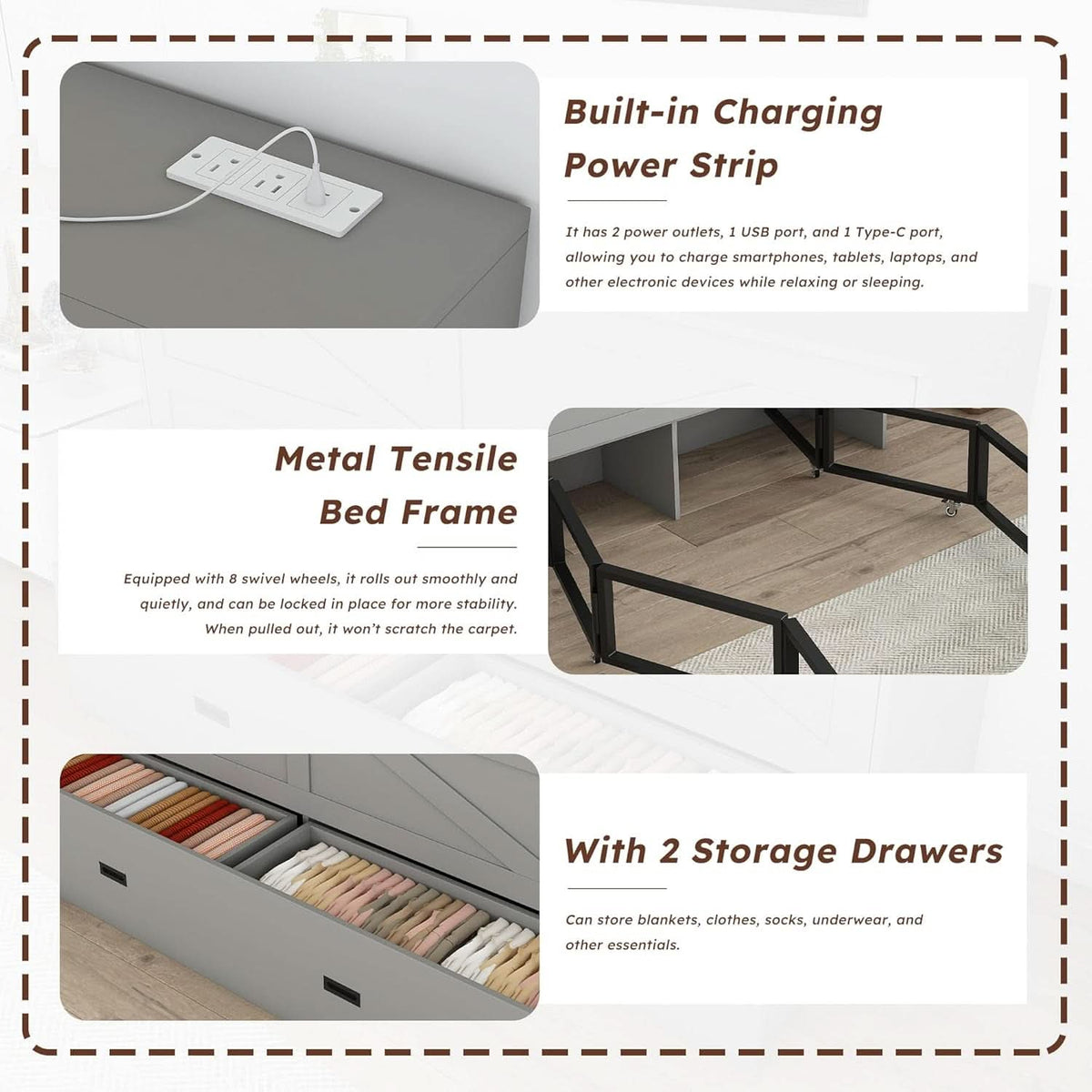 57 Inch Murphy Bed With Integrated Storage Solution