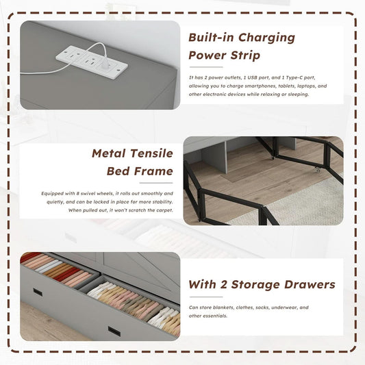 57 Inch Murphy Bed With Integrated Storage Solution