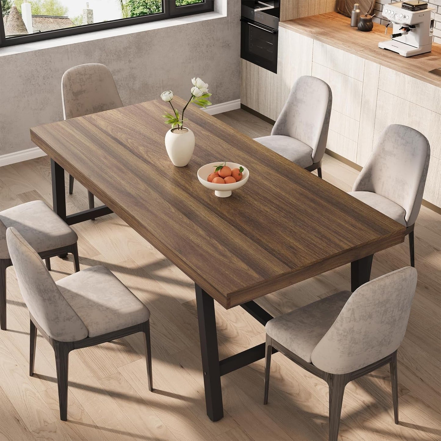 71-Inch Brown-Walnut Heavy-Duty Solid Wood Dining Table