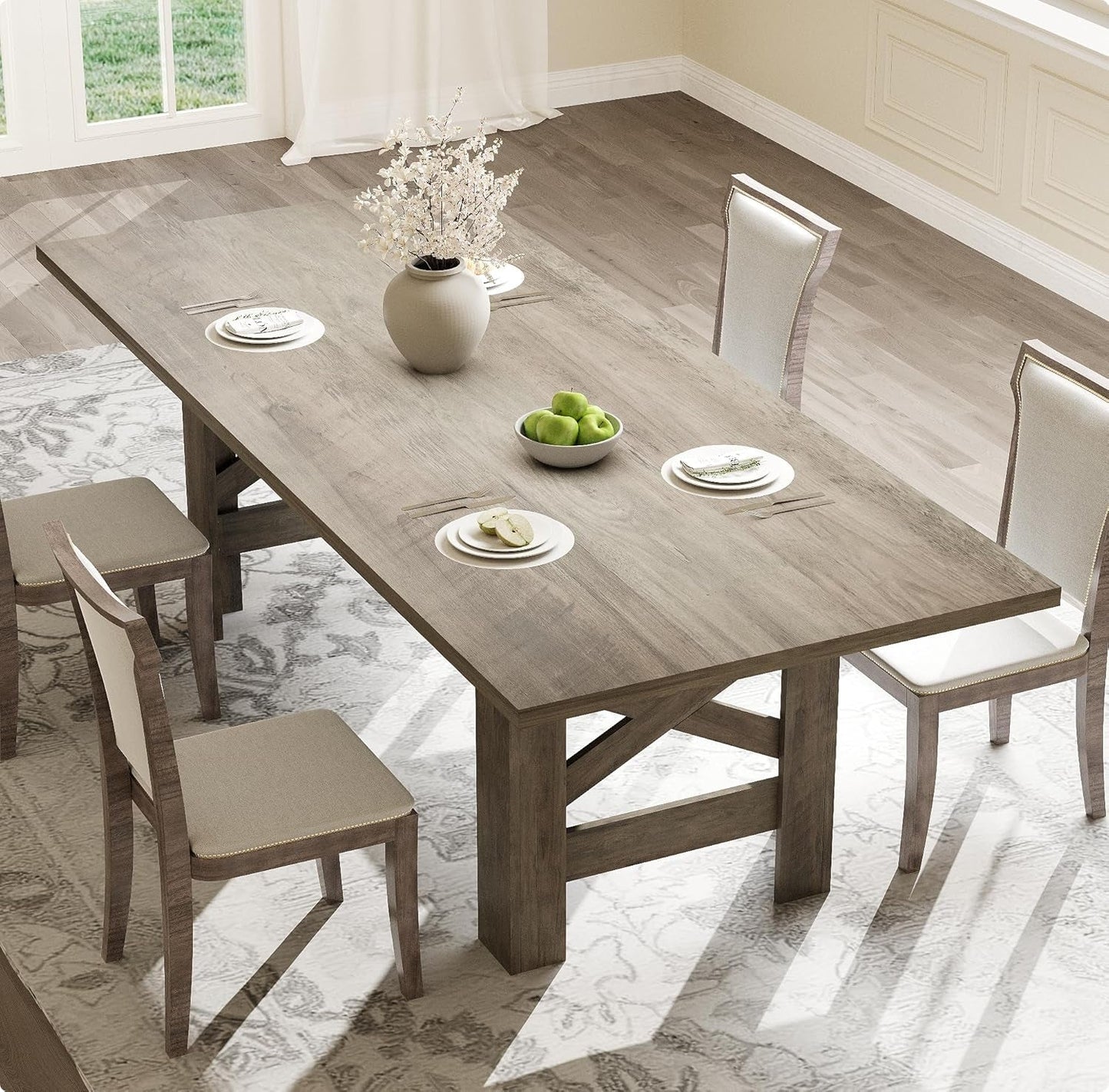 Rustic Gray Solid Wood Long Rectangular Dining Table