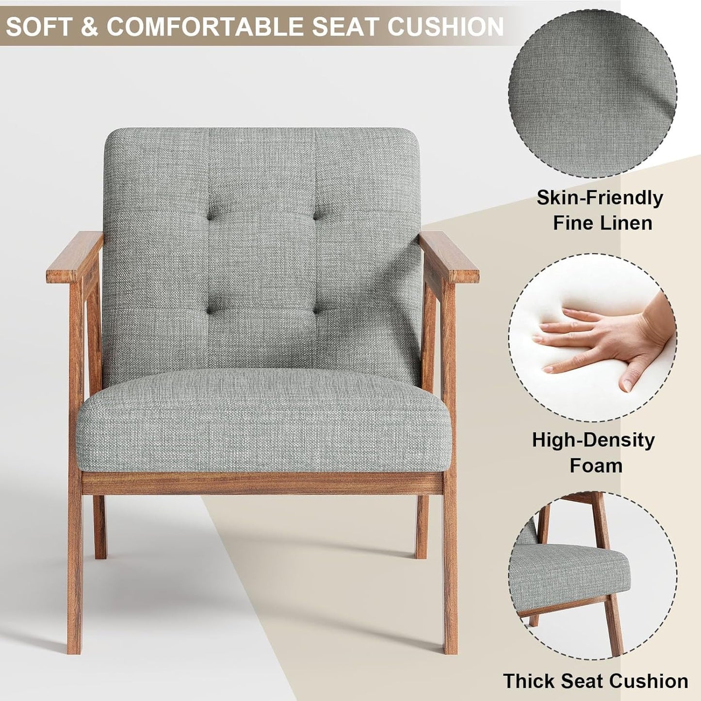 Gray Upholstered Contemporary Accent Chair With Walnut