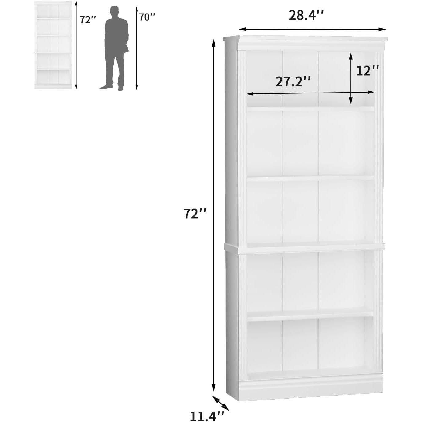 White 72 Inch Tall Bookcase For Living Room Storage-2
