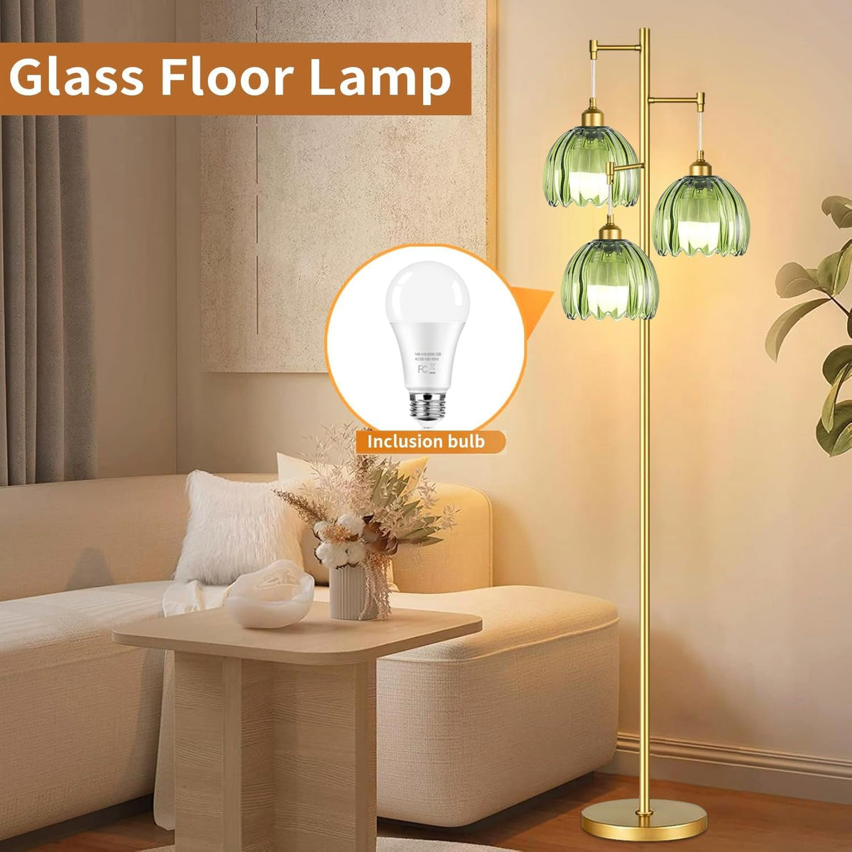 Elegant Gold Floor Lamp With Stained Glass Lamp shades