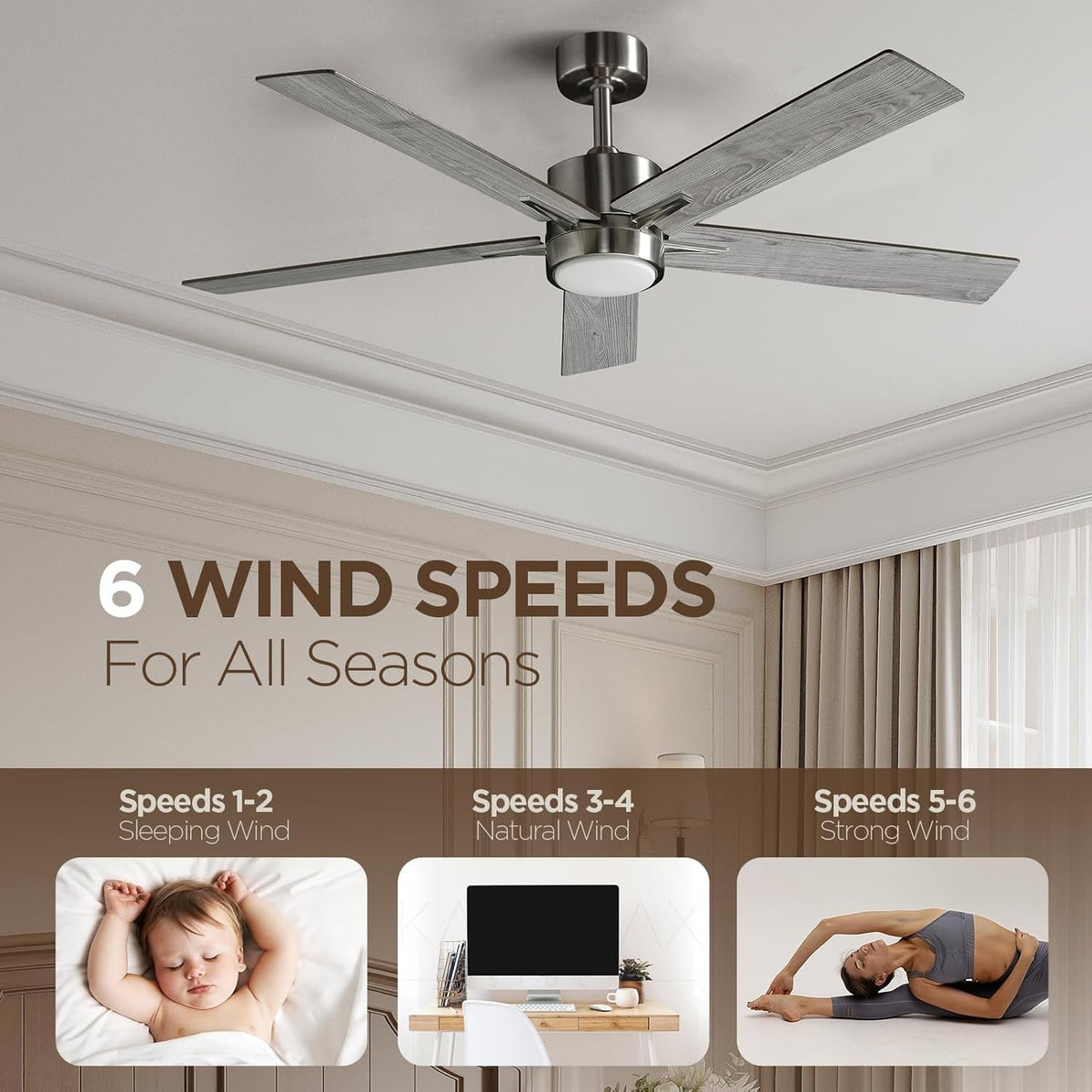 52 Inch Brushed Nickel Ceiling Fan Remote Controlled