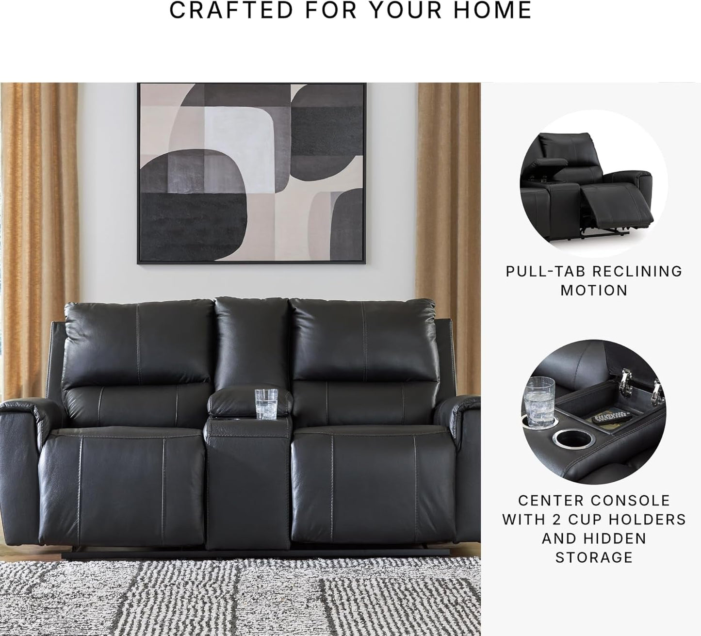 Reclining Leather Loveseat With Console Cupholders Black