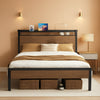 Queen Bed Frame Distressed Brown Storage Headboard