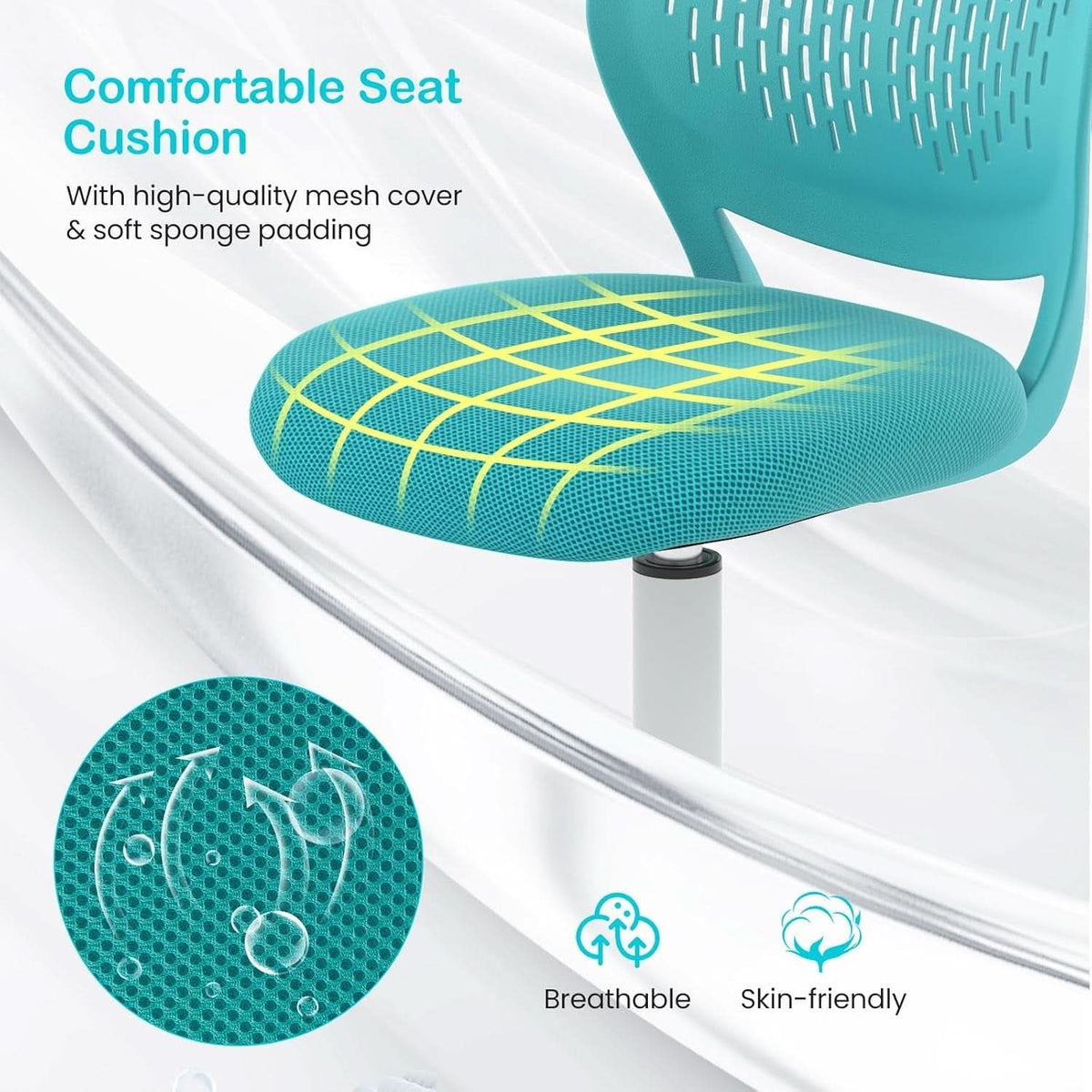 Turquoise Height Adjustable Kids Desk Chair With Lumbar Support