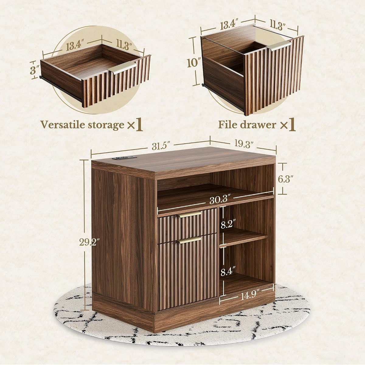 Thirty Two Inch Walnut Lateral File Cabinet Lockable Assembly