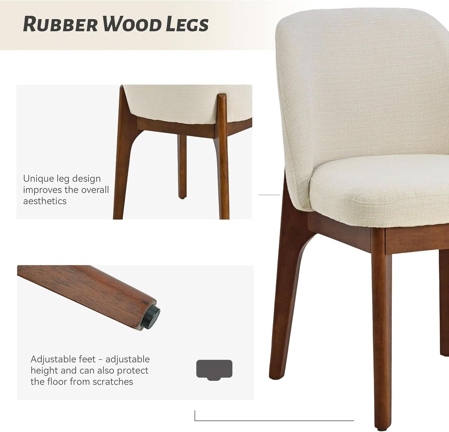Beige Upholstered Dining Chairs Set With Rubberwood