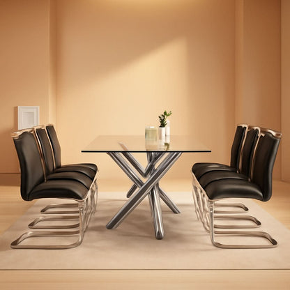 Black Modern High Back Faux Leather Dining Chairs Set Of 4