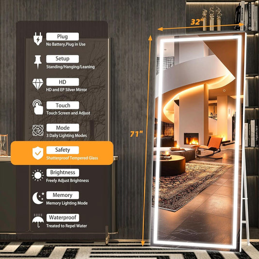 Illuminated Floor Length Mirror 71x32 Inch Dimmable