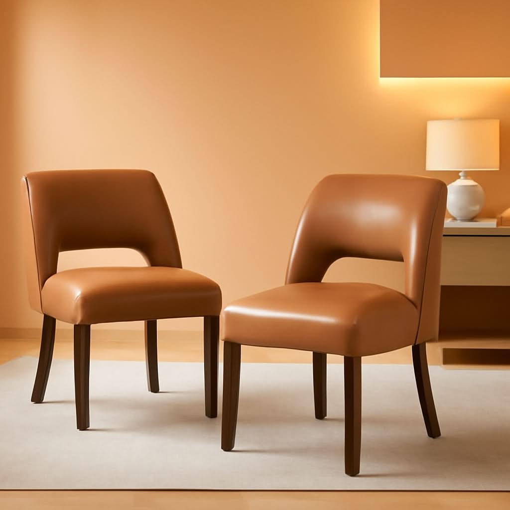 Brown Faux Leather Dining Chair Set Of 2 Upholstered