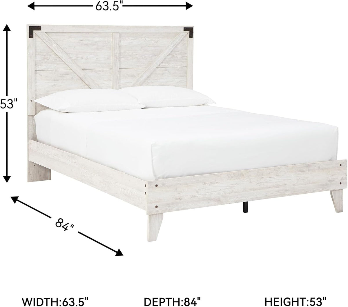 Queen Cross buck Platform Bed White wash Durable Frame