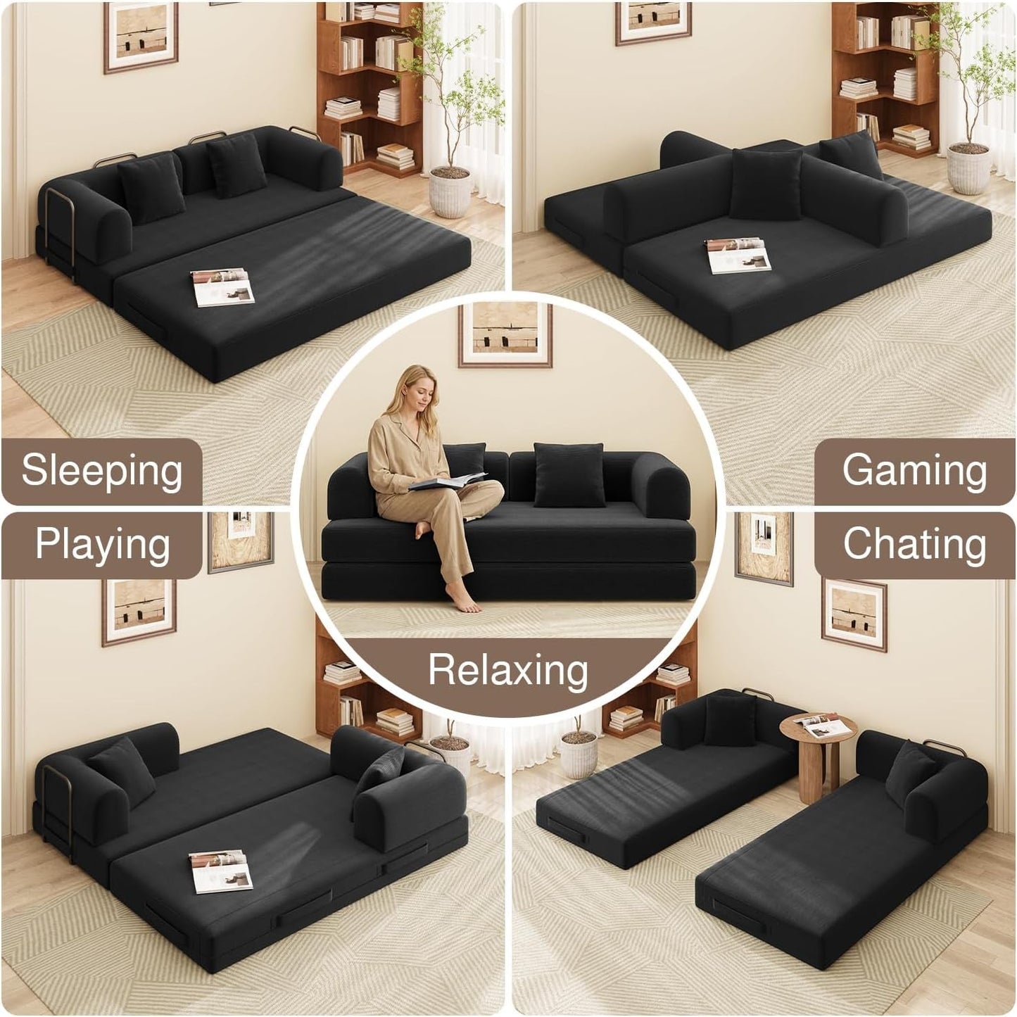 78.8 Inch Convertible Sofa Bed Removable Armrests