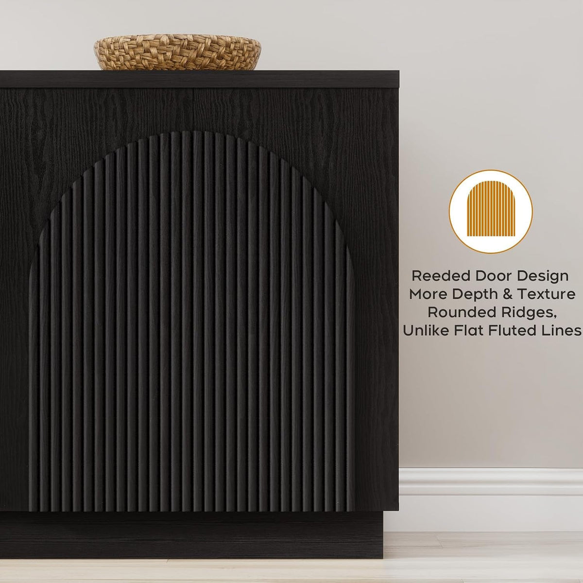 55Inch Black Fluted Mid Century Sideboard Buffet Cabinet-2