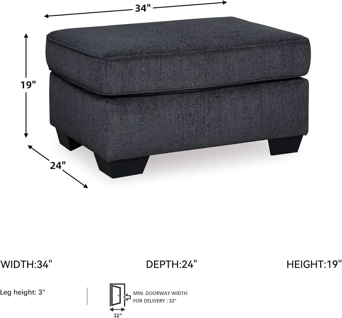 Dark Gray Modern Rectangular Chenille Upholstered Ottoman