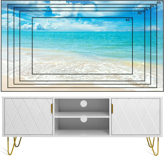 White Solid Wood TV Stand 60Inch Entertainment Center
