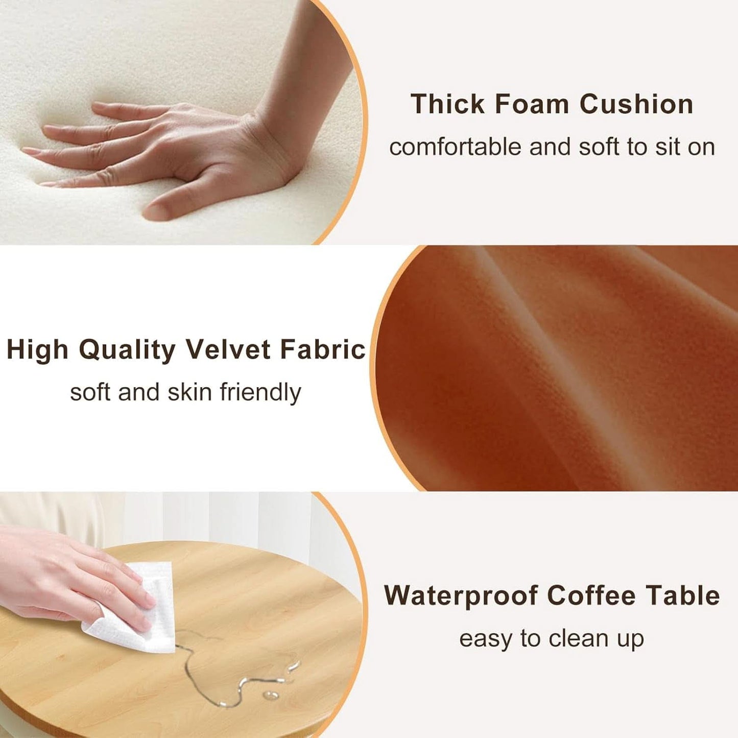 Two Orange Velvet Round Storage Ottoman Multifunction