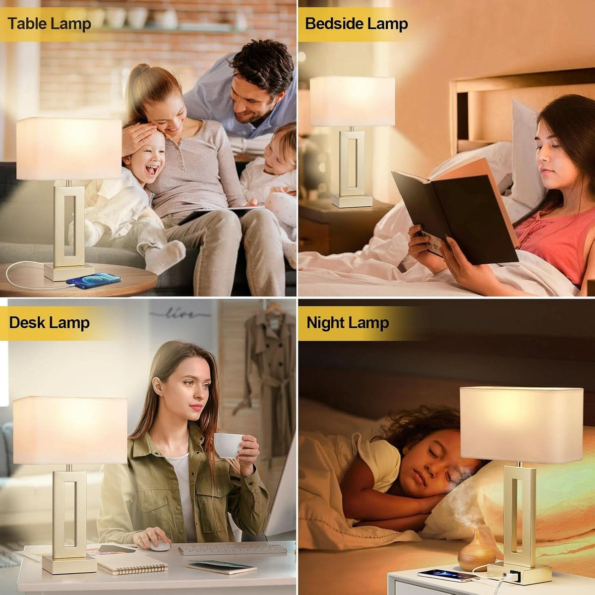 Lux urious Gold Table Lamps Fo rNight stand USBC Dimmable
