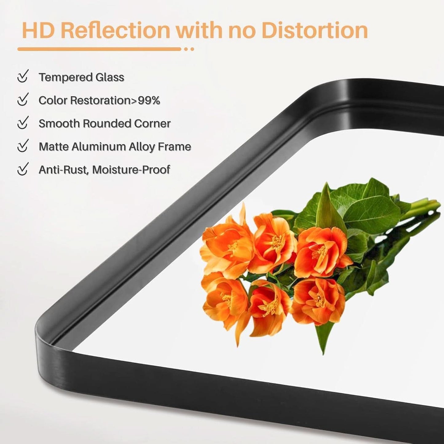 Matte Black Bathroom Mirror 30x22Inch Tempered Glass