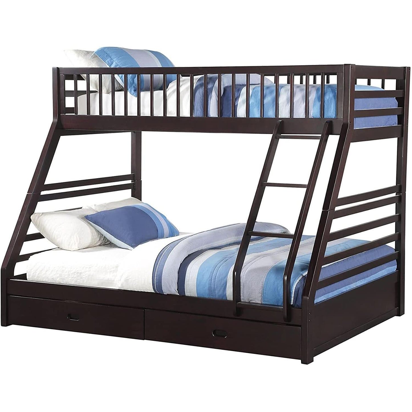 XL Twin Over Queen Bunk Bed With Drawers Espresso Finish