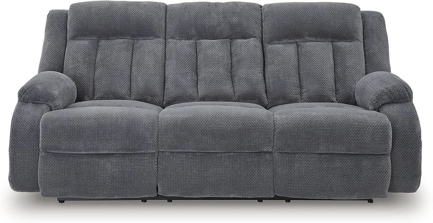 Gray Velvet Upholstery Dual-Sided USB-Charging Reclining Sofa