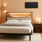 Queen Bed Frame With Two Tier Storage Cabinets Beige