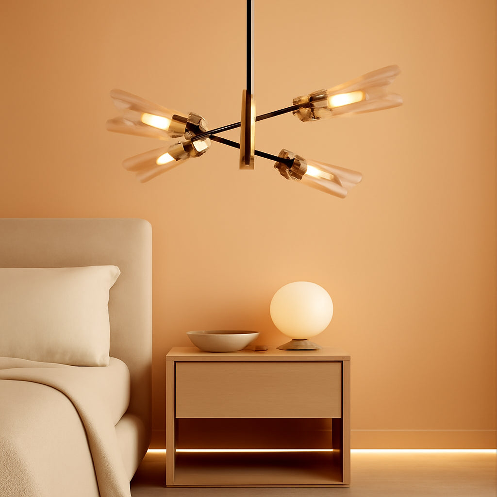 Black Gold Four Light Sputnik Ceiling Chandelier Modern